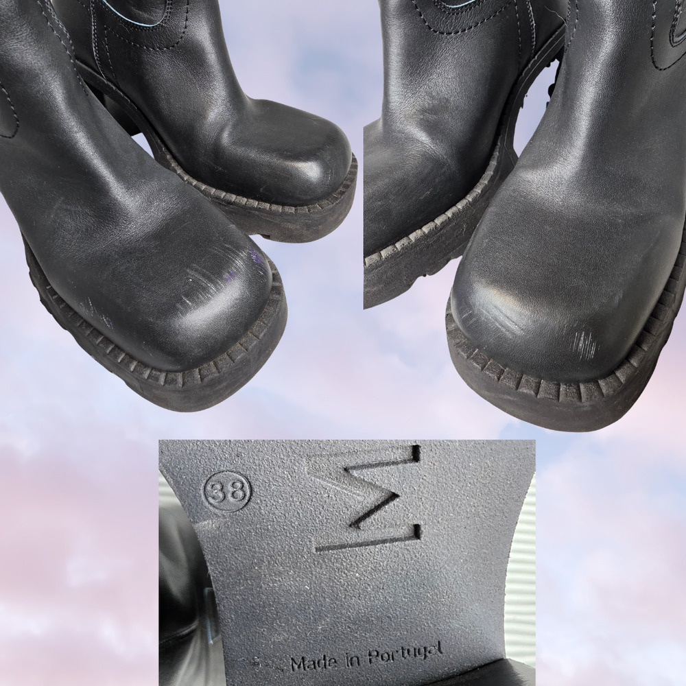E8 Mista Daiane Black Chunky Square Toe Lugged Sole Heeled Boots Sz 7.5 38 EU - Picture 6 of 7